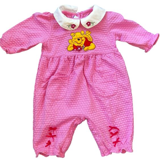Vintage Disney embroidered Baby Winnie the Pooh Romper Pink Textured 3-6 Months - Picture 6 of 7